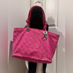 Christian Dior Bag Handbag Pink Canvas Leather Hand Strap